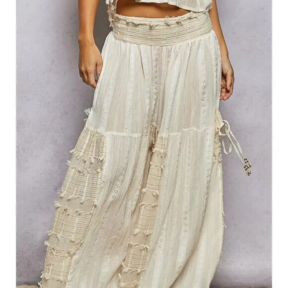 POL  Boho Ruffle Contrast Shell Trim Wide Leg Pants S-L - Picture 3 of 4